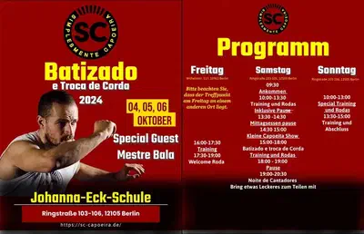 Das 2024 Programm der Batizado e Troca de Cordas von Simplesmente Capoeira Berlin e. V.