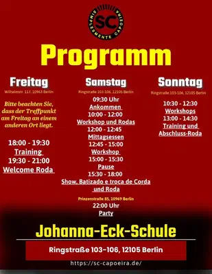 Das 2025 Programm der Batizado e Troca de Cordas von Simplesmente Capoeira Berlin e.V.